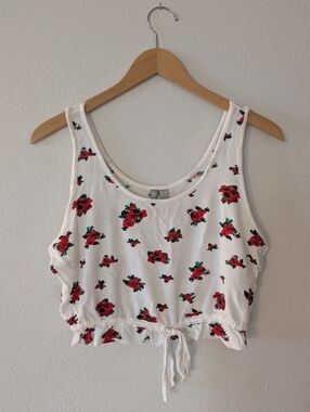 ASOS White Floral Tie-Waist Crop Tank Top